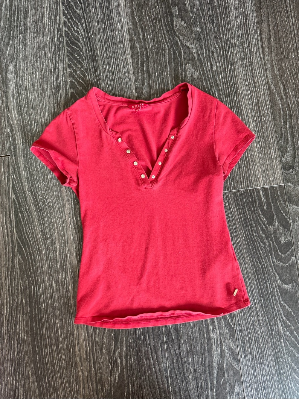 Guess Short Sleeve Red Henley Top